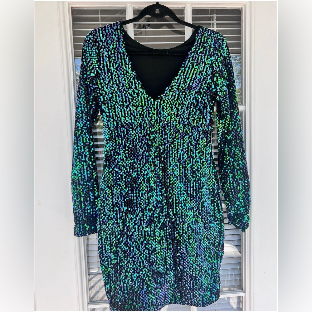 Motel Rocks Green + Purple Sequin Dress